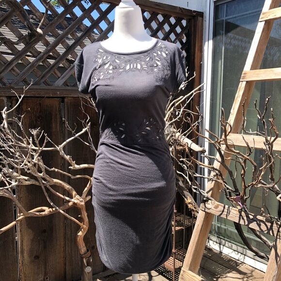 Maje Lace Mesh Eyelet Charcoal Bodycon Dress - Picture 14 of 14